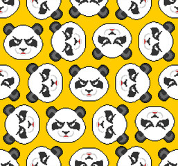 Angry Panda pixel art pattern seamless. 8 bit Panda head background. vector texture