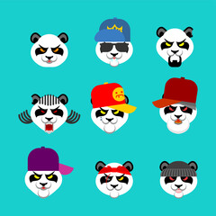 Obraz premium Angry panda face set. Evil bear. Panda gangster gang set. vector illustration