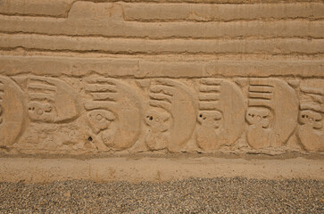 Beautiful carvings at the ancient ruins of Chan Chan, Trujillo, Peru