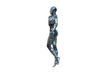 Image robot created in female figure with different viewing angles, isolated on a white background. Template for Photoshop as a smart object suitable for other picture composing. 3d rendering.