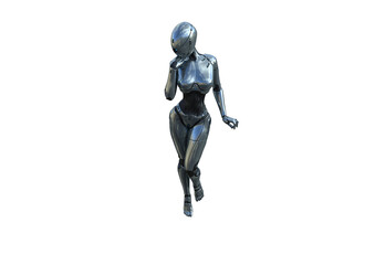 Image robot created in female figure with different viewing angles, isolated on a white background. Template for Photoshop as a smart object suitable for other picture composing. 3d rendering.