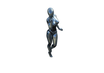 Image robot created in female figure with different viewing angles, isolated on a white background. Template for Photoshop as a smart object suitable for other picture composing. 3d rendering.