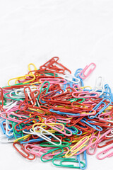 Closeup image Colorful Staples on the table