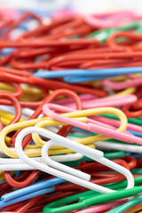 Closeup image Colorful Staples on the table