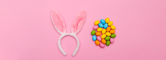 Pink easter background with copy pace.