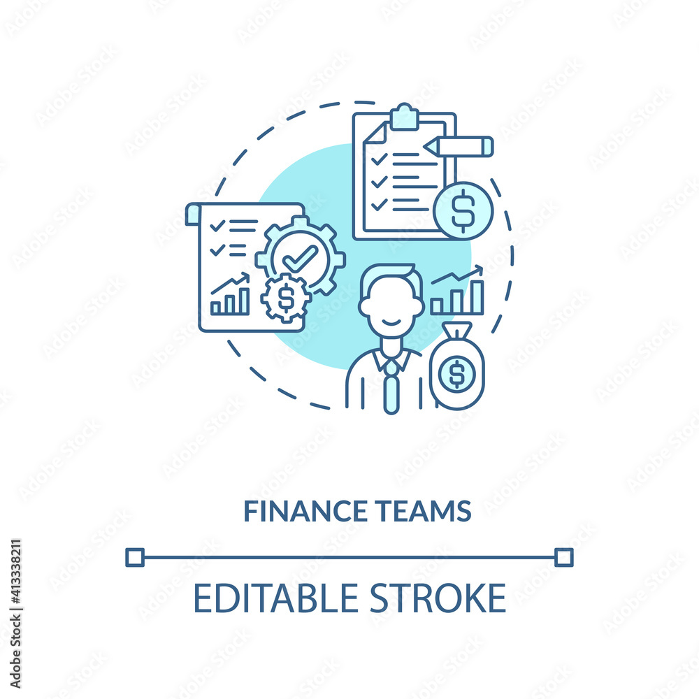 Poster finance teams concept icon. contract management software users. keeping track of all transactions in