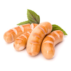 Roasted smoked sausages isolated on white background cutout
