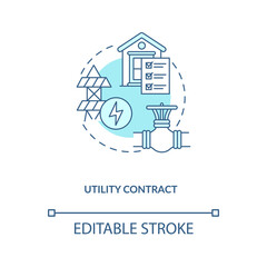 Utility contract concept icon. Common commercial contracts types. Agreement for goods or service buying idea thin line illustration. Vector isolated outline RGB color drawing. Editable stroke