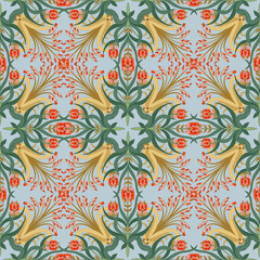 Modern seamless pattern with floral art deco elements. Vector.