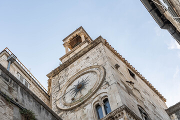 Fototapeta na wymiar Bell tower view of Church of our lady in ancient split town in Croatia