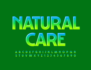 Vector eco template Natural Care. Gradient color Font. Shiny creative Alphabet Letters and Numbers set