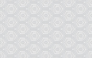 Ethnic convex volumetric wallpaper from a 3D pattern in the style of the peoples of Africa, Mexico, Aztecs. White embossed background from geometric shapes. Texture for presentations, websites.