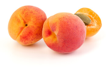 Fototapeta na wymiar three apricot fruit isolated on white background cutout