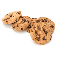 Chocolate chip cookies isolated on white background. Sweet biscuits. Homemade pastry.