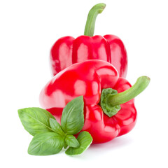 two sweet bell peppers isolated on white background cutout