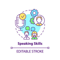 Speaking skills concept icon. Language learning competence idea thin line illustration. Effective communication. Conveying info verbally. Vector isolated outline RGB color drawing. Editable stroke