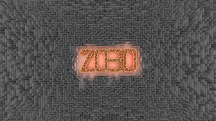 3D illustration of number 2030 in a center of a maze