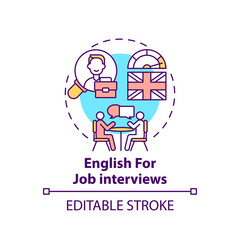 English for job interviews concept icon. Business aim idea thin line illustration. Formal introduction. Speaking fluent during conversation. Vector isolated outline RGB color drawing. Editable stroke