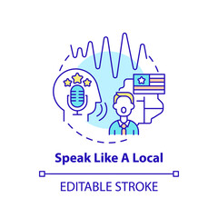 Speaking like local concept icon. Learning language tip idea thin line illustration. Engaging in conversation with native speakers. Vector isolated outline RGB color drawing. Editable stroke