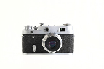 The very rare old rangefinder film camera on white background.