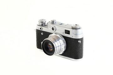 The very rare old rangefinder film camera on white background.