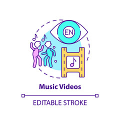 Music videos concept icon. Video for language learning idea thin line illustration. Better assimilating syntax. Listening skills improvement. Vector isolated outline RGB color drawing. Editable stroke