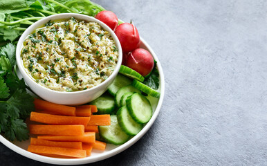 Roasted eggplant dip and fresh vegetables