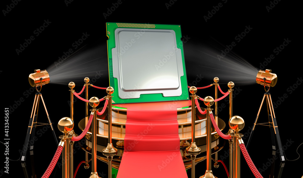 Poster podium with cpu, 3d rendering