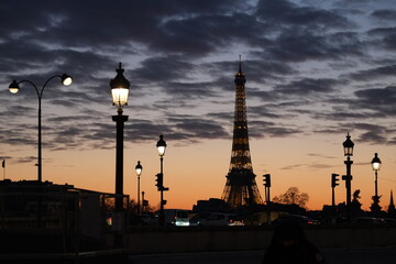 The Eiffel tower view from Concorde square (Paris, 12th February 2021)