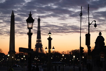 Fototapeta na wymiar The Eiffel tower view from Concorde square (Paris, 12th February 2021)