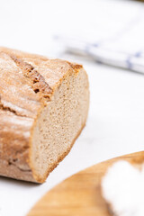 Healthy Dark Flour bread sliced on the table