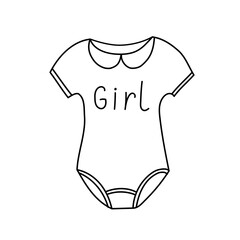 Children's bodysuit in doodle style.  Vector illustration in doodle style or outline for a children's card, a birth notice or a children's store