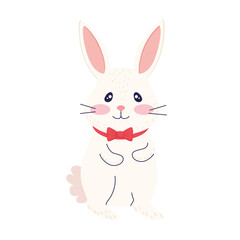 Fototapeta na wymiar happy easter season card with cute rabbit wearing bowtie vector illustration design