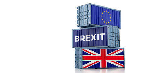 Fototapeta na wymiar Freight containers with European Union and United Kingdom flag. 3D Rendering 