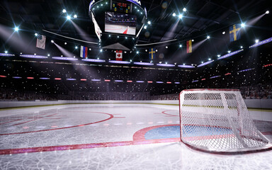 Empty hockey arena in 3d render background © AStakhiv