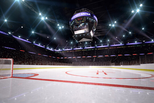 Empty hockey arena in 3d render background