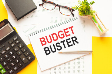 Word text BUDGET BUSTER on white paper card, business concept