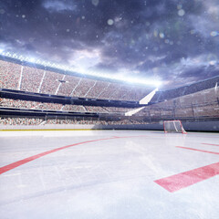 Empty hockey arena in 3d render background