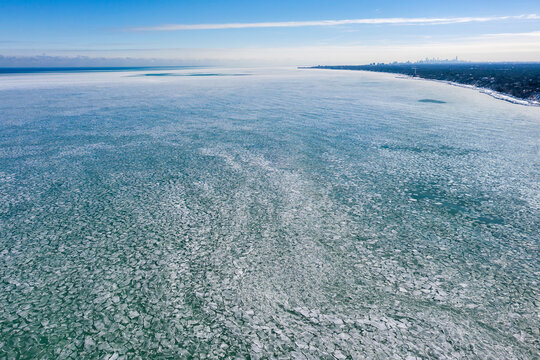 Lake Michigan Skyline Icy Aerial