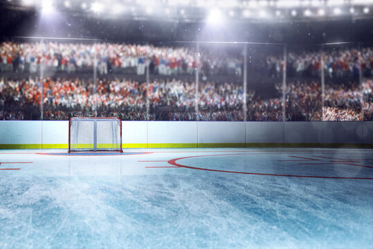 Empty hockey arena in 3d render background - Powered by Adobe