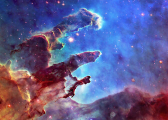 Fototapeta na wymiar Somewhere in space near Pillars of creation. Science fiction. Elements of this image were furnished by NASA