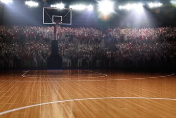 Muurstickers Empty basketball court. Sport arena. 3d render background © AStakhiv