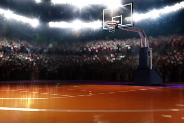 Foto auf Acrylglas Empty basketball court. Sport arena. 3d render background © AStakhiv