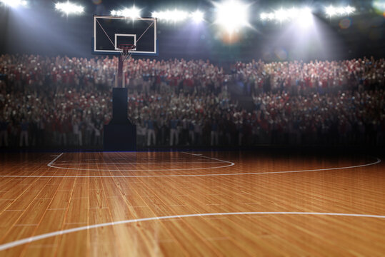 Empty basketball court. Sport arena. 3d render background