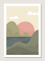 Fototapeta premium Art landscape wall. Abstract landscape with mountains design for covers, posters, prints, wall art in a minimalist style. Vector.