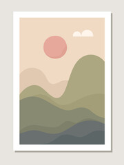 Naklejka na ściany i meble Art landscape wall. Abstract landscape with mountains design for covers, posters, prints, wall art in a minimalist style. Vector.