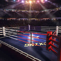 Empty ring boxing arena in the light of a spotlight