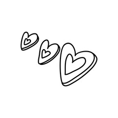 Three abstract hearts shapes. Valentine's day concept. Feminism movement and sisterhood concept. Doodle style. Vector illustration on isolated background. For stickers, patches, cards, invitations