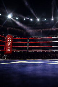 Empty Ring Boxing Arena In The Light Of A Spotlight