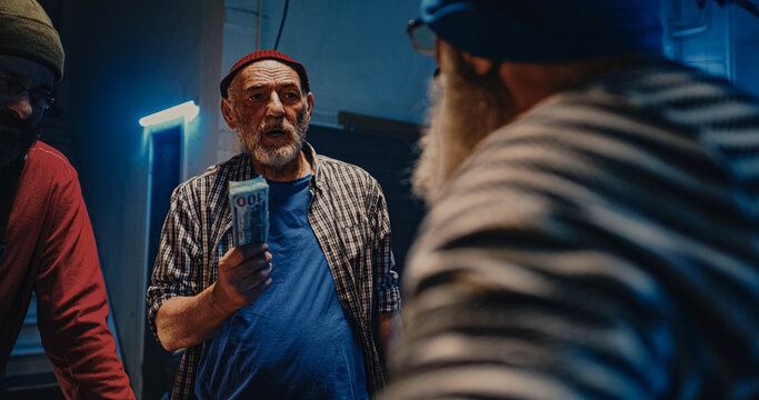 Labor men making bet in garage